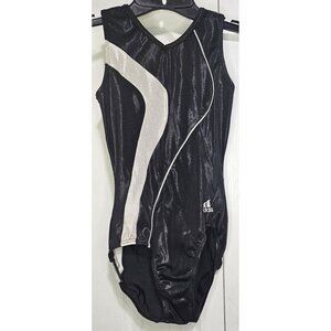 Gk Elite Adidas Gymnastics Leotard Competition Black Silver Stripe Tank Adult SM